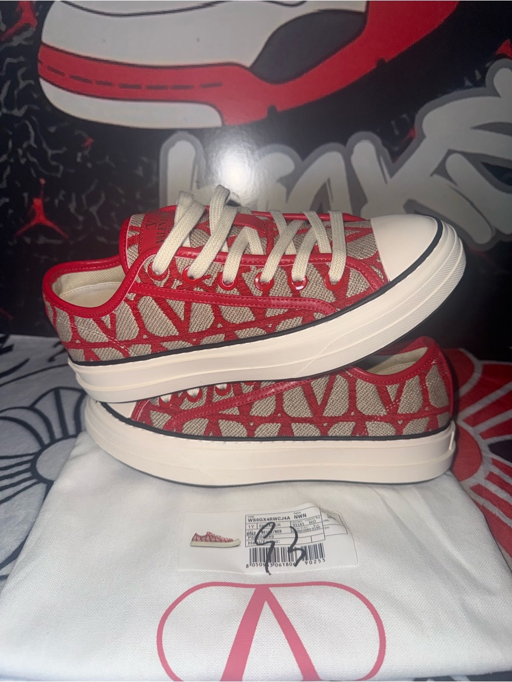Valentino Red and Ivory V-Logo Low Top Sneakers